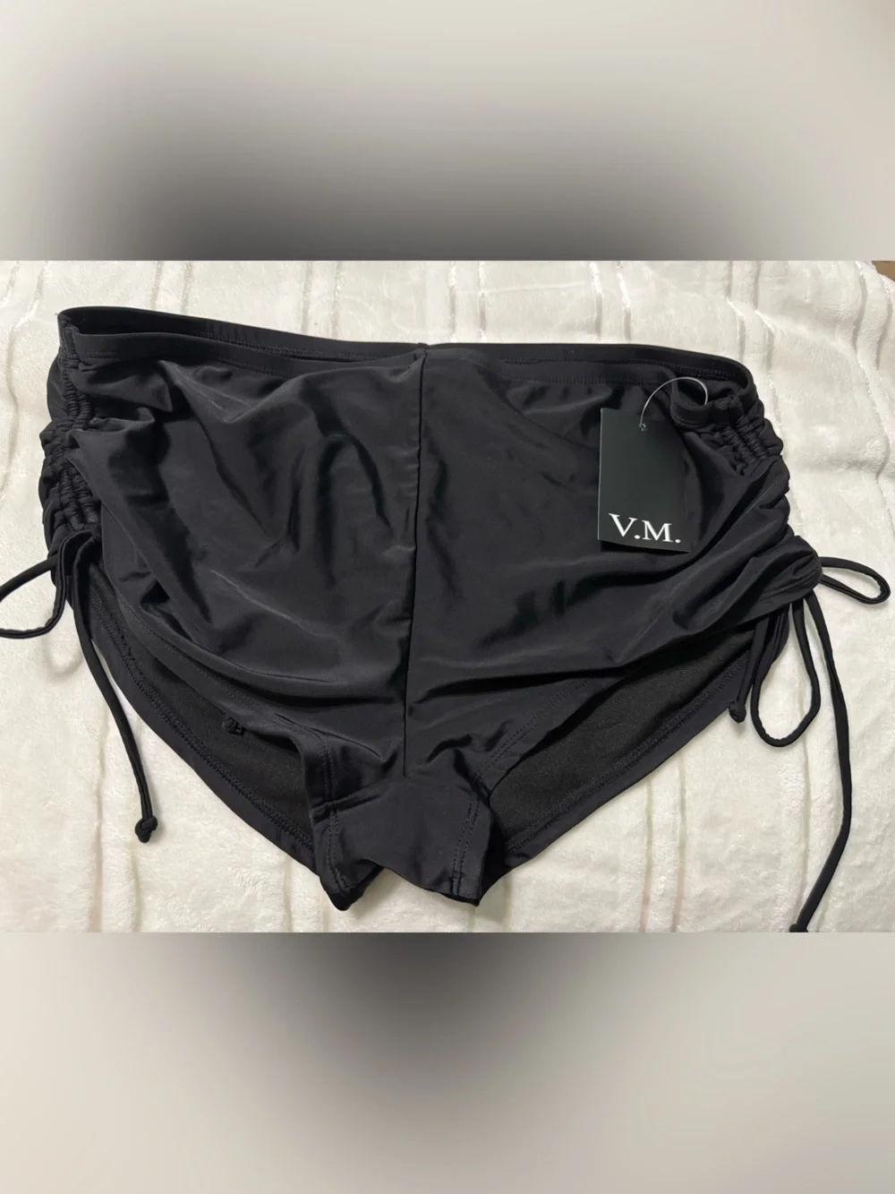 V.M. Black Solid Swim Shorts Bottom Side Drawstring Women Plus Size 16W